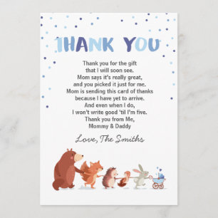 Baby Shower Thank You Card Woodland Boy Blue