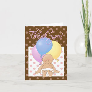 Baby shower thank you cartoon baby & balloons. card