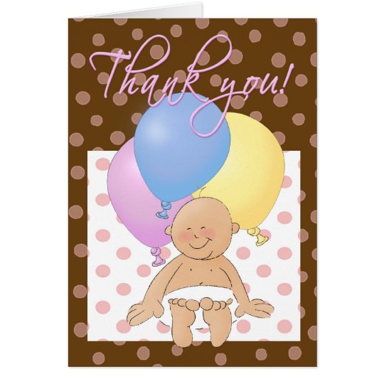 Baby shower thank you cartoon baby & balloons. card
