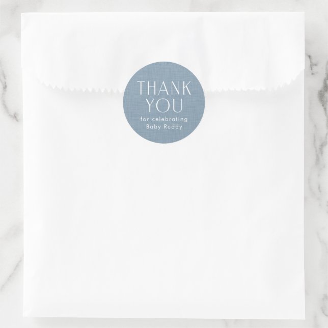 Baby shower thank you chambray blue classic round sticker (Bag)