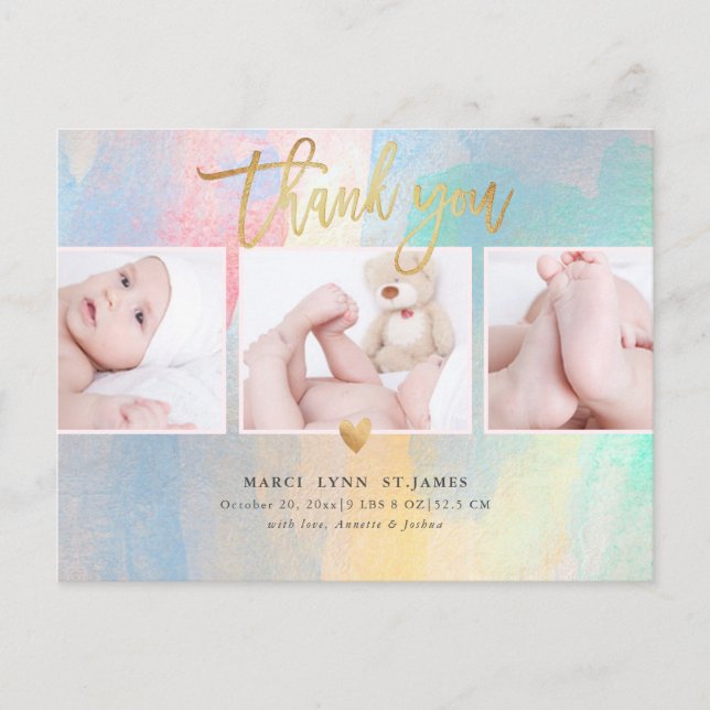 Baby Shower Thank You Colorful Brush Strokes Postcard (Front)