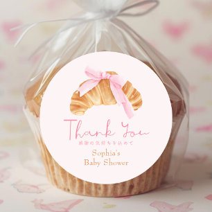 Baby Shower Thank You Coquette Croissant Classic Round Sticker