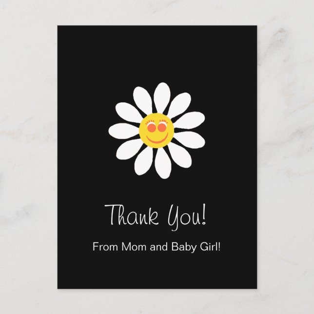 Baby Shower Thank You Cute Happy Face Girly Daisy Postcard (Front)