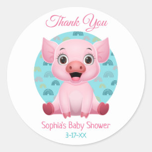 Baby Shower Thank You, Cute Pig, DIY Name & Info Classic Round Sticker