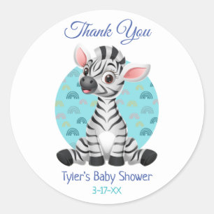 Baby Shower Thank You Cute Zebra DIY Name Info Wht Classic Round Sticker