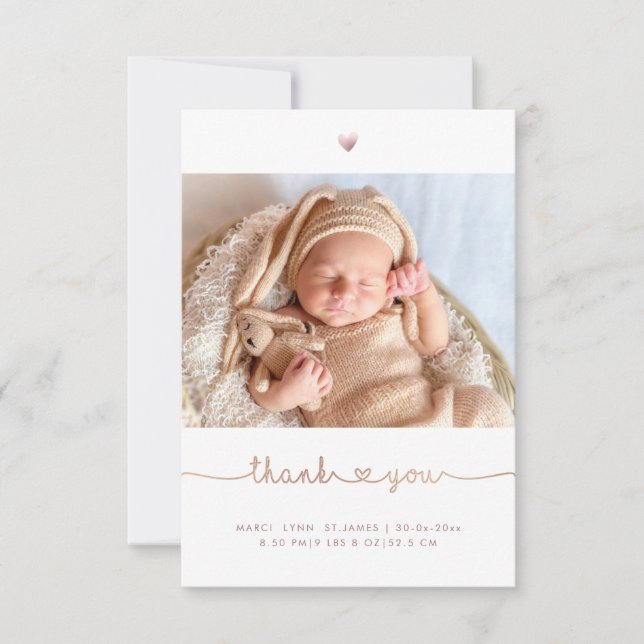 Baby Shower Thank You Faux Rose Gold Love Script (Front)