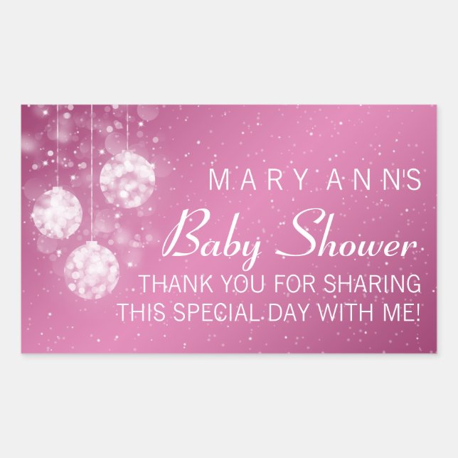 Baby Shower Thank you Festive Baubles Pink Rectangular Sticker (Front)