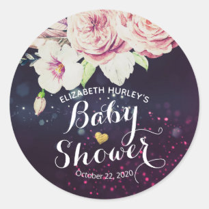 Baby Shower Thank You Floral Feather Purple Lights Classic Round Sticker