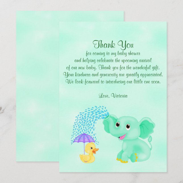 Baby Shower Thank You Gender Neutral Elephant Invitation (Front/Back)