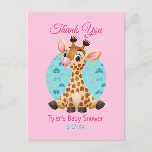 Baby Shower Thank You, Giraffe DIY Name & Message  Postcard (Front)