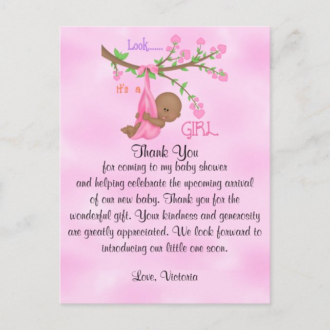 Baby Shower Thank You Girl Ethnic Postcard (Front)