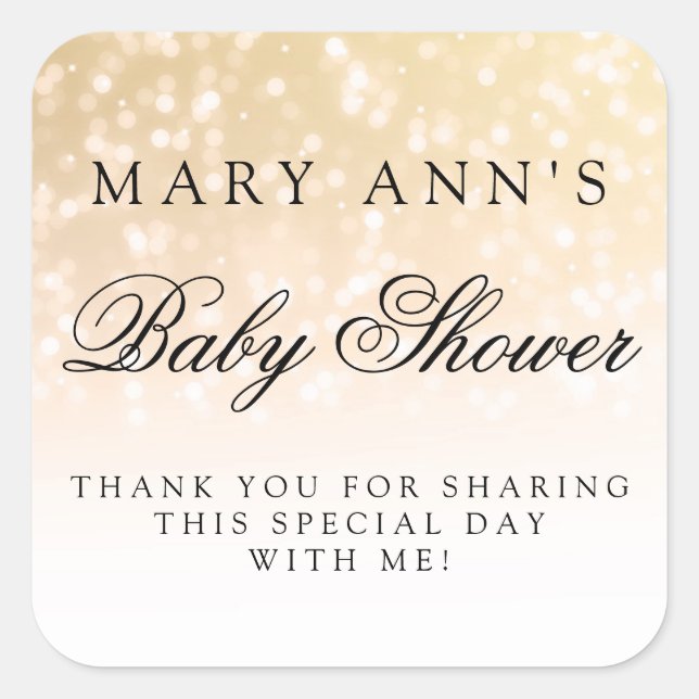 Baby Shower Thank you Gold Bokeh Sparkle Lights Square Sticker (Front)
