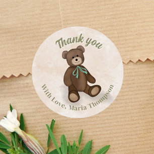 Baby Shower Thank You Green Teddy Bear Classic Round Sticker