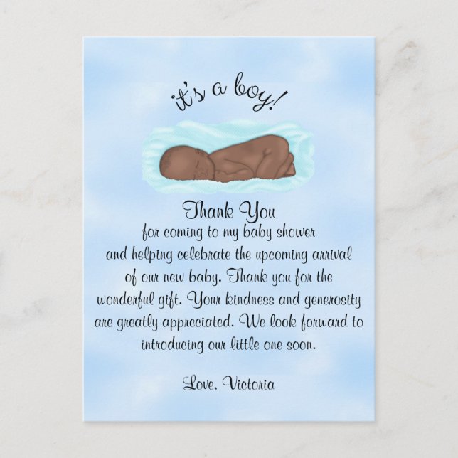 Baby Shower Thank You It's a Boy Ethnic Postcard (Front)