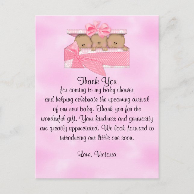 Baby Shower Thank You It's Triplets Girl Ethnic Postcard (Front)