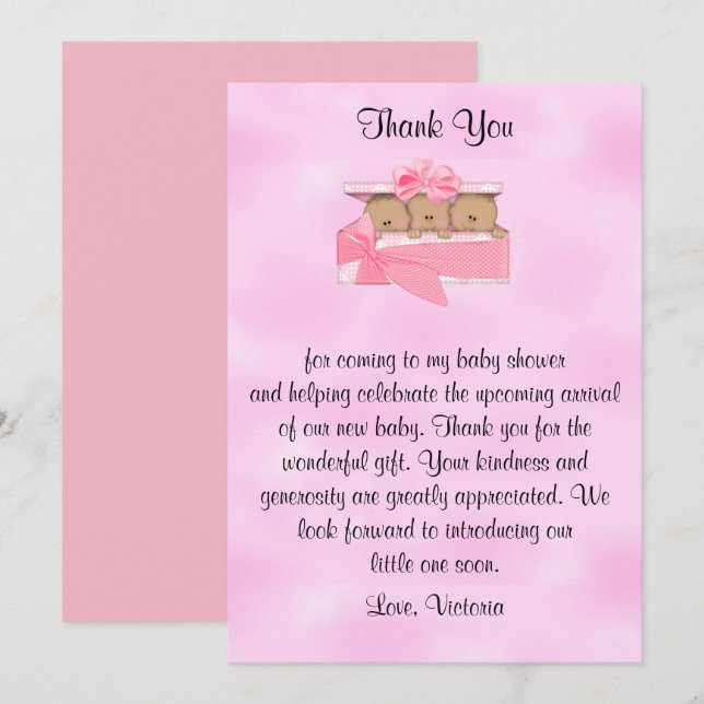Baby Shower Thank You It's Triplets Girl Invitation (Front/Back)