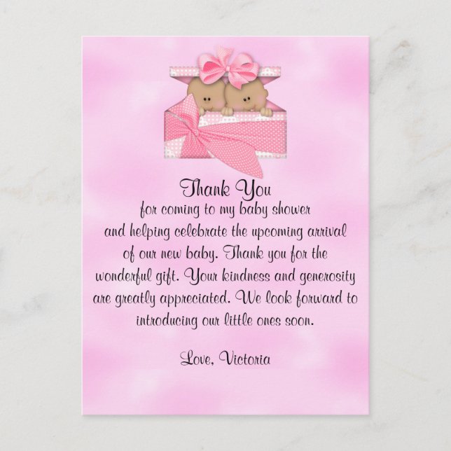 Baby Shower Thank You It's Twins Girl Ethnic Postcard (Front)