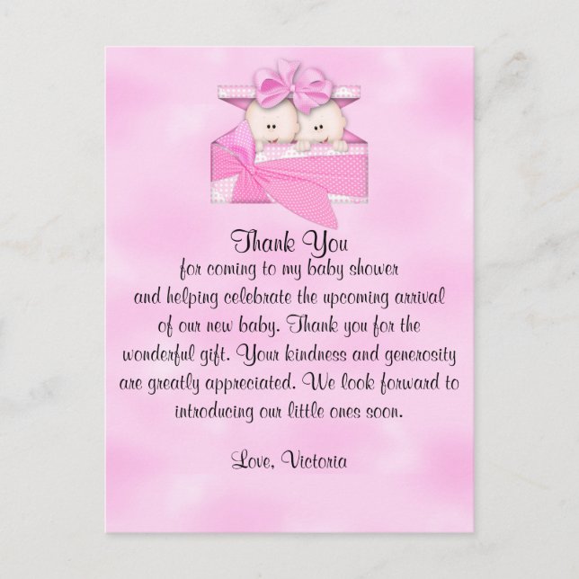 Baby Shower Thank You It's Twins Girl Postcard (Front)