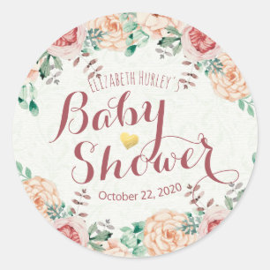 Baby Shower Thank You Light Pink Watercolor Floral Classic Round Sticker