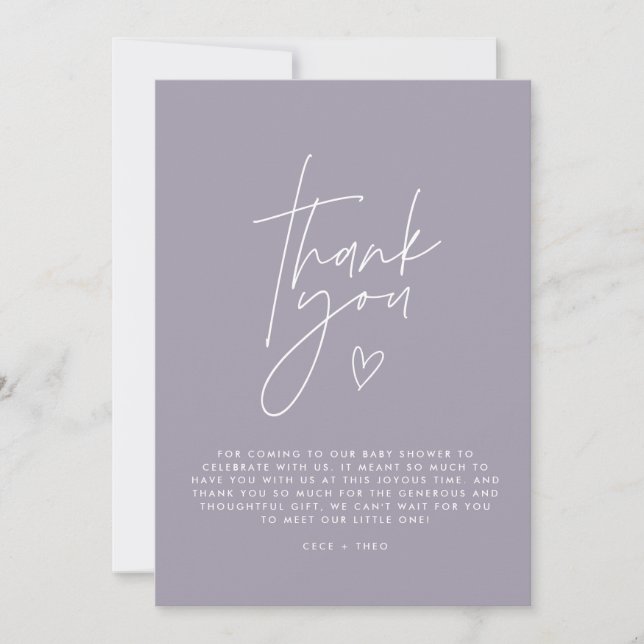 Baby shower thank you lilac purple elegant modern invitation (Front)