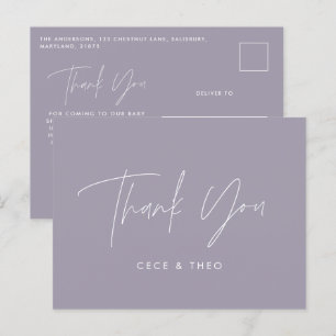 Baby shower thank you lilac purple elegant modern postcard