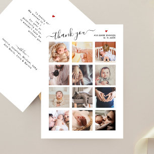Baby Shower Thank You Minimalist 12 Photo Collage Card