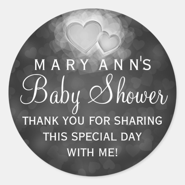 Baby Shower Thank you Modern Hearts Black Classic Round Sticker (Front)