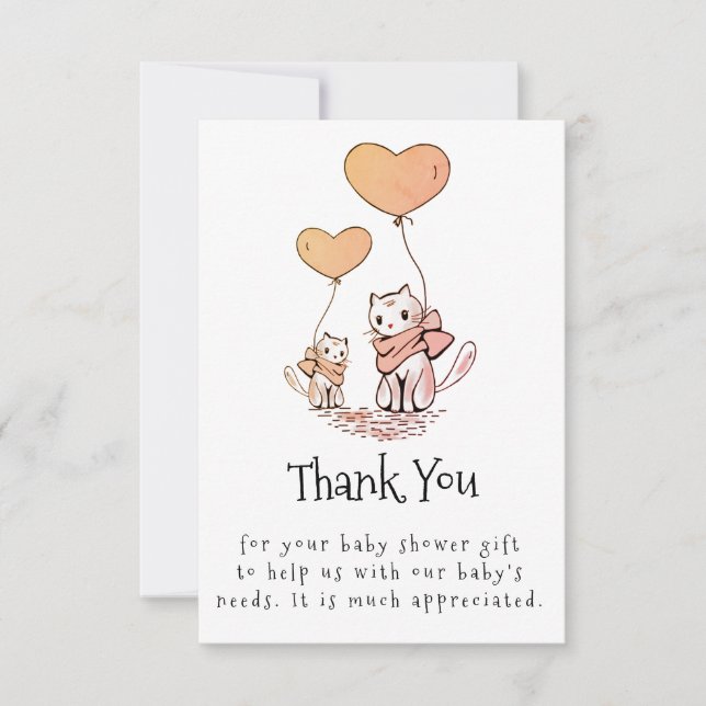 Baby Shower Thank You Mum and Baby Cats & Balloons Card (Front)