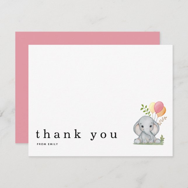 Baby Shower Thank You Name Elephant Note Card (Front/Back)