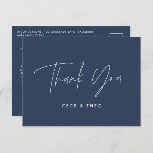 Baby shower thank you navy blue elegant modern postcard