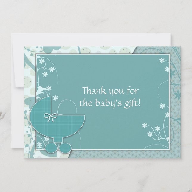 Baby Shower Thank You Notes Turquoise Baby Buggy (Front)