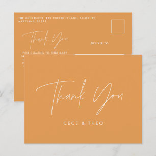 Baby shower thank you orange elegant modern postcard