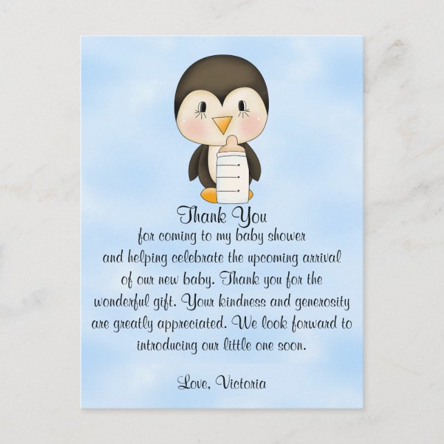Baby Shower Thank You Penguin Postcard (Front)