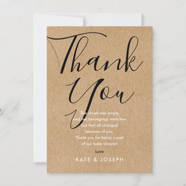 Baby Shower Thank You Poem Rustic Chic Script (Front)