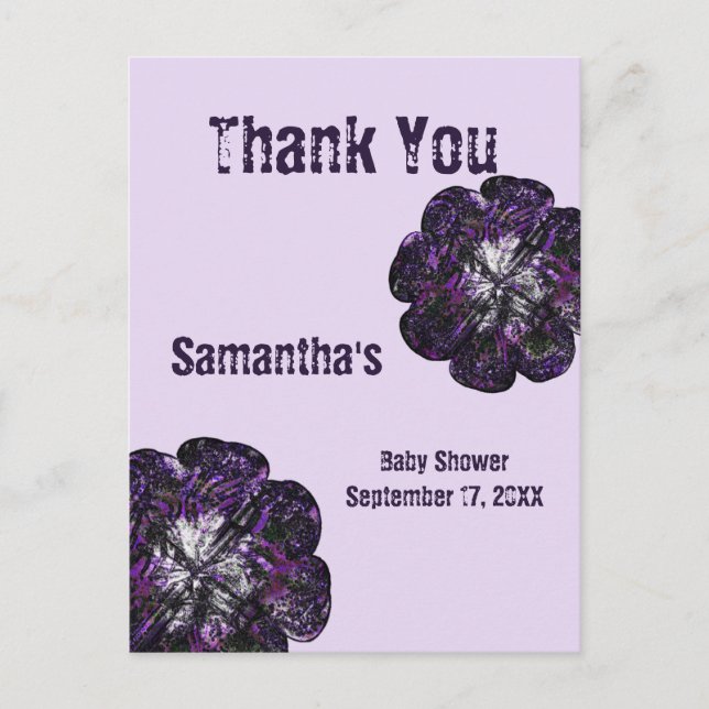 Baby Shower Thank You Purple Flower Thanks Postcard (Front)