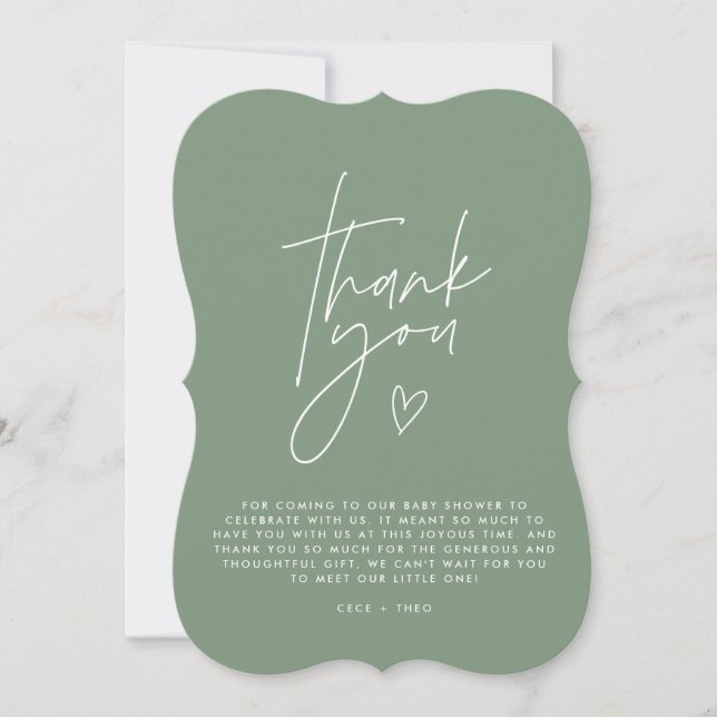 Baby shower thank you sage green elegant modern invitation (Front)