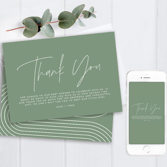Baby shower thank you sage green elegant modern invitation (Creator Uploaded)