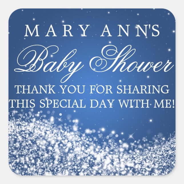 Baby Shower Thank you Sparkling Wave Blue Square Sticker (Front)