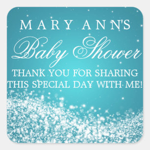 Baby Shower Thank you Sparkling Wave Turquoise Square Sticker