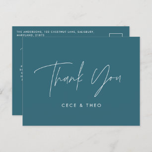 Baby shower thank you teal blue elegant modern postcard