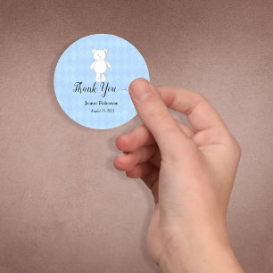 Baby Shower Thank You Teddy Bear Baby Blue Classic Round Sticker