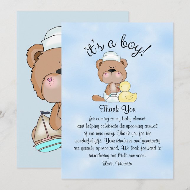 Baby Shower Thank You Teddy Bear Invitation (Front/Back)