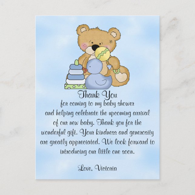 Baby Shower Thank You Teddy Bear Postcard (Front)