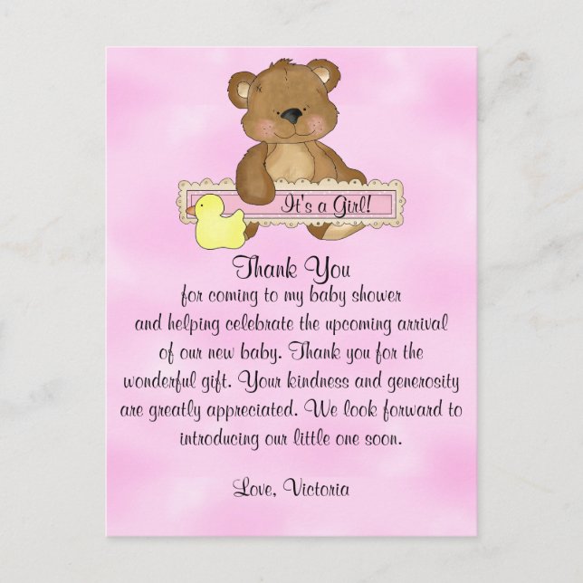 Baby Shower Thank You Teddy Bear Postcard (Front)