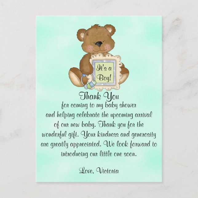 Baby Shower Thank You Teddy Bear Postcard (Front)