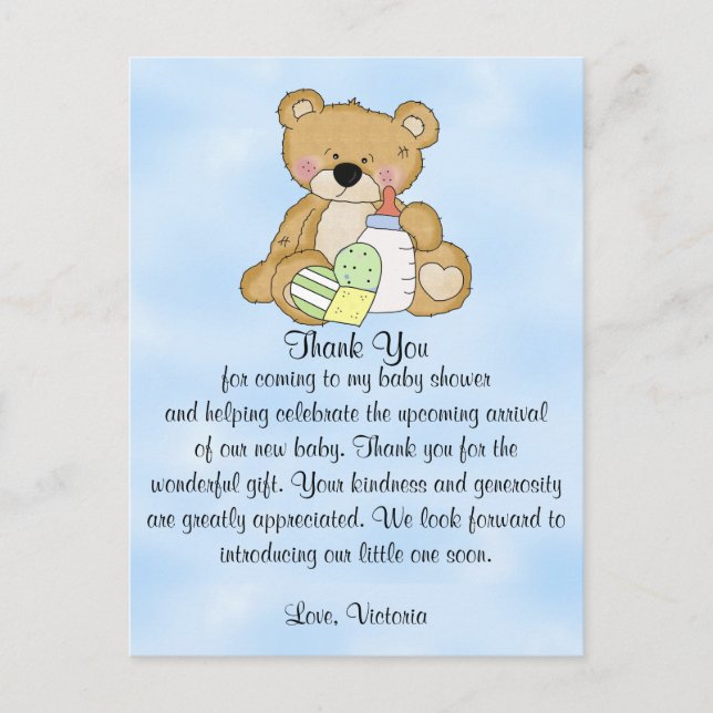 Baby Shower Thank You Teddy Bear Postcard (Front)