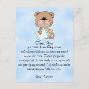 Baby Shower Thank You Teddy Bear Postcard