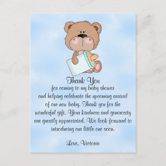 Baby Shower Thank You Teddy Bear Postcard (Front)