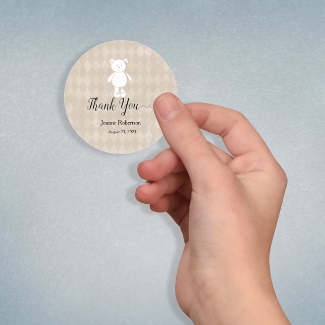 Baby Shower Thank You Teddy Bear | Tan Classic Round Sticker (Creator Uploaded)