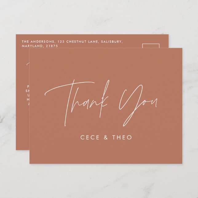 Baby shower thank you terracotta elegant modern postcard (Front/Back)